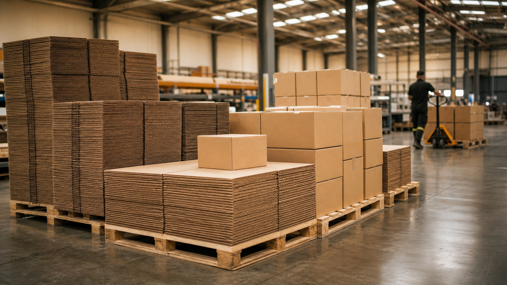 Finished corrugated cartons and flat-packed boxes ready for dispatch